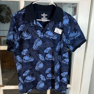 H47.    Mountain Ridge Navy Blue Tropical Print Polo